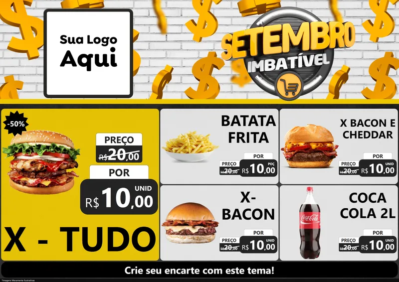 Modelo de Encarte para Encarte A4 Horizontal com o tema Setembro Imbatível para Hamburgueria