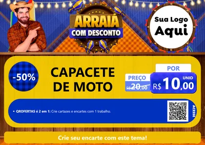 Modelo de Cartaz para Cartaz A4 Horizontal com o tema Arraiá Com Desconto para Moto peças