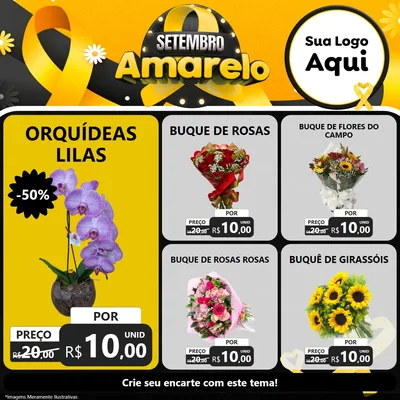 Modelo de Rede Social para Feed Facebook com o tema Setembro Amarelo para Floricultura e jardim