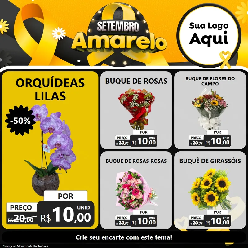 Modelo de Rede Social para Feed Facebook com o tema Setembro Amarelo para Floricultura e jardim