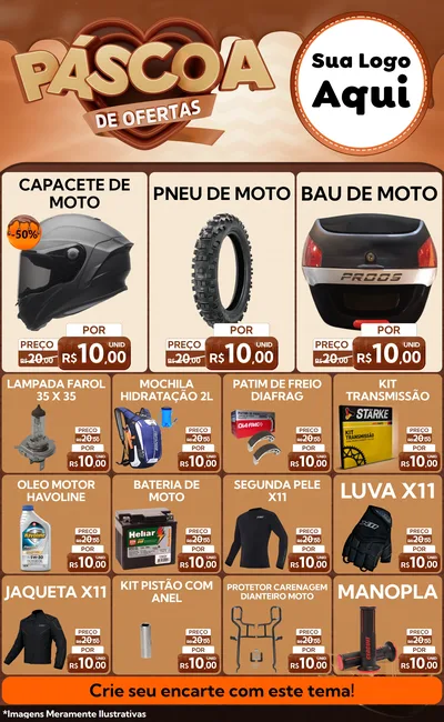 Modelo de Encarte para Encarte Grande com o tema Páscoa de Ofertas para Moto peças