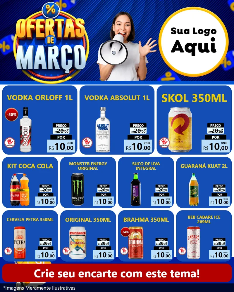 Modelo de Rede Social para Feed Instagram com o tema Ofertas de Março para Distribuidora de bebidas