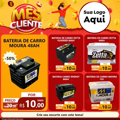 Modelo de Rede Social para Feed Facebook com o tema Mês do Cliente para Baterias Elétricas