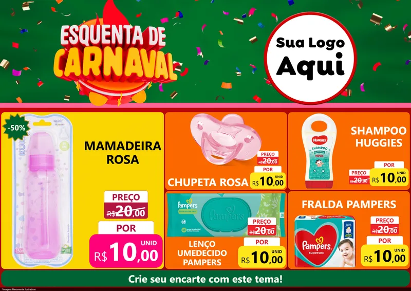 Modelo de Encarte para Encarte A4 Horizontal com o tema Esquenta de Carnaval para Bebês
