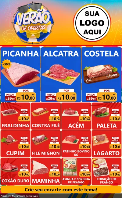 Modelo de Encarte para Encarte Grande com o tema Verão de Ofertas para Açougue