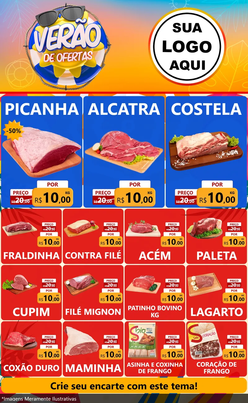 Modelo de Encarte para Encarte Grande com o tema Verão de Ofertas para Açougue