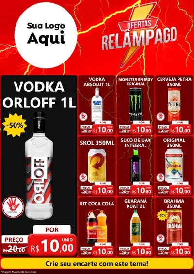 Modelo de Encarte para Encarte A4 Vertical com o tema Ofertas Relâmpago para Distribuidora de bebidas