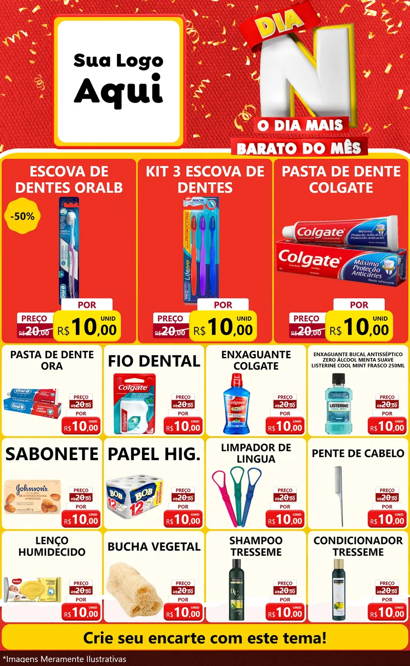 Modelo de Encarte para Encarte Grande com o tema Dia N o Dia Mais Barato do Mês para Higiene Pessoal