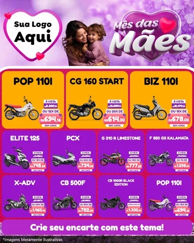 Modelo de Rede Social para Feed Instagram com o tema Mês das Mães para Concessionaria de Motos