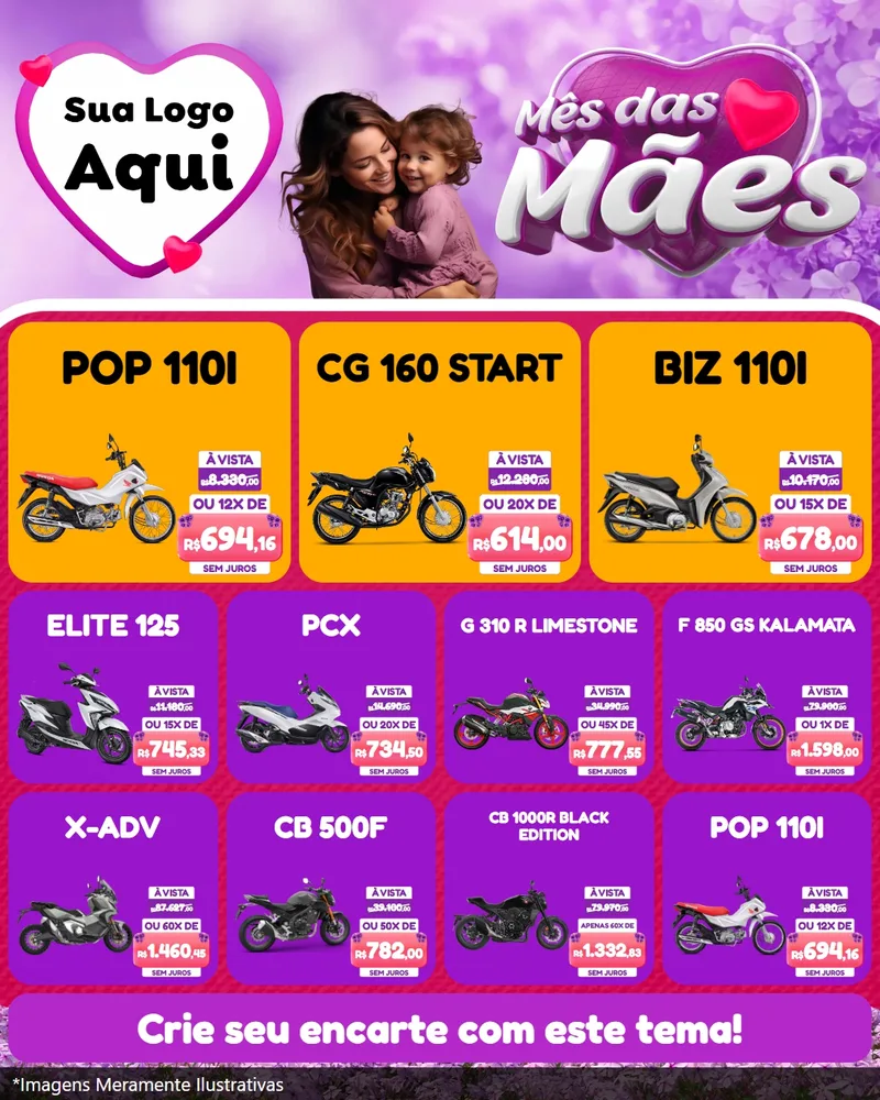 Modelo de Rede Social para Feed Instagram com o tema Mês das Mães para Concessionaria de Motos