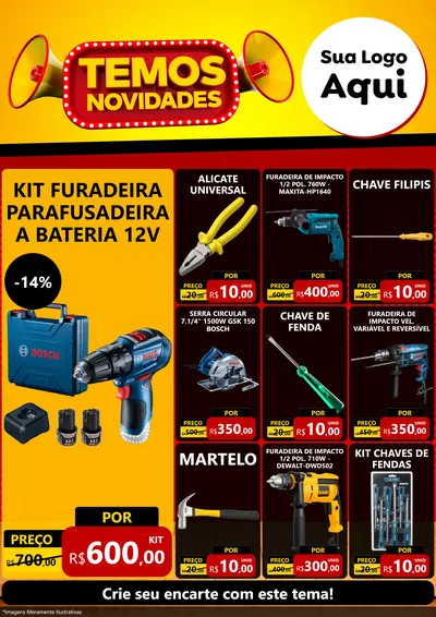 Modelo de Encarte para Encarte A4 Vertical com o tema Temos Novidades para Maquinas e Ferramentas