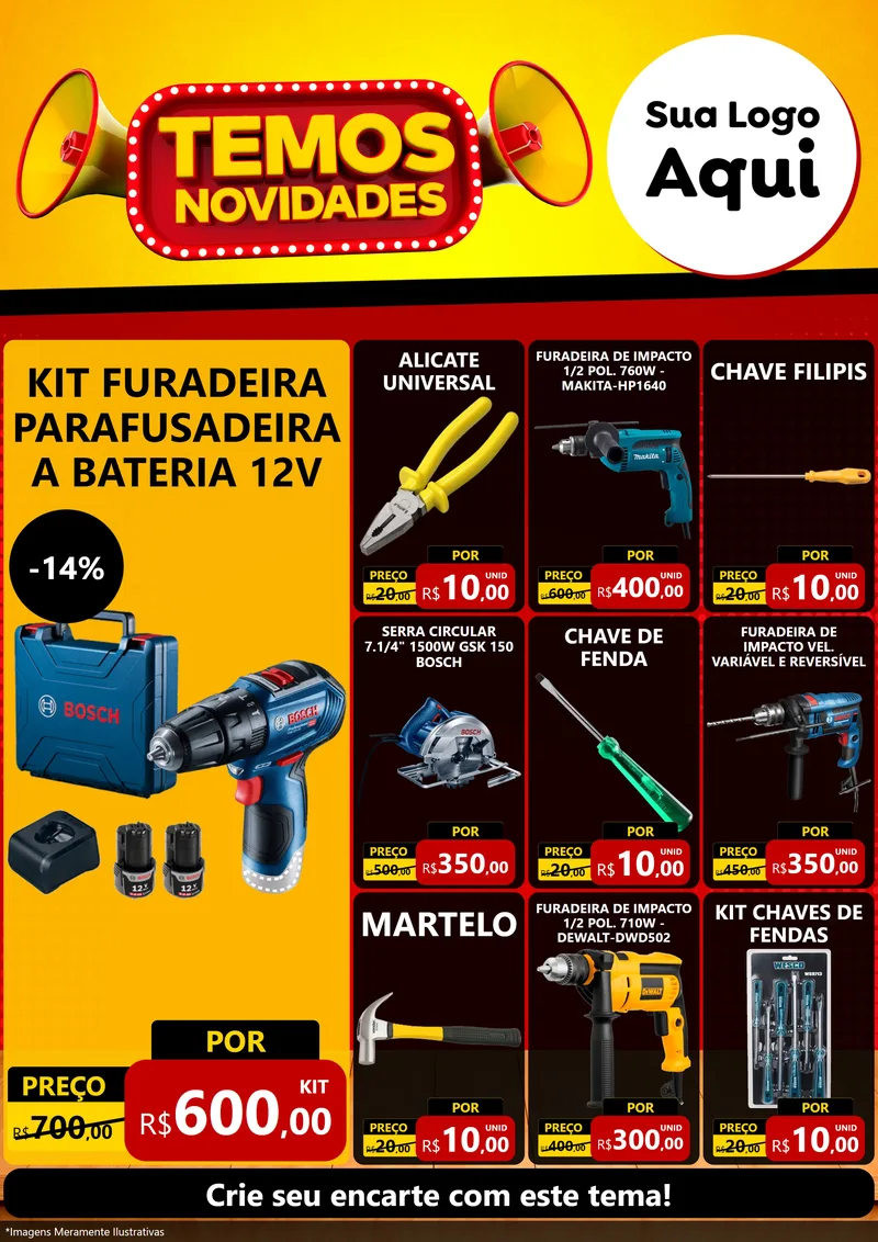 Modelo de Encarte para Encarte A4 Vertical com o tema Temos Novidades para Maquinas e Ferramentas