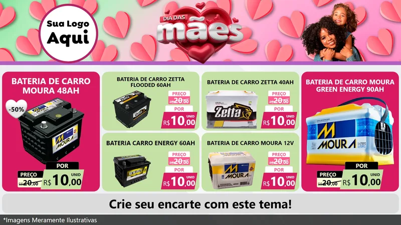 Modelo de TV para TV Horizontal com o tema Dia das Mães para Baterias Elétricas