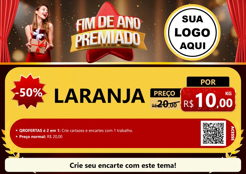 Modelo de Cartaz para Cartaz A4 Horizontal com o tema Fim de Ano Premiado para Hortifrúti