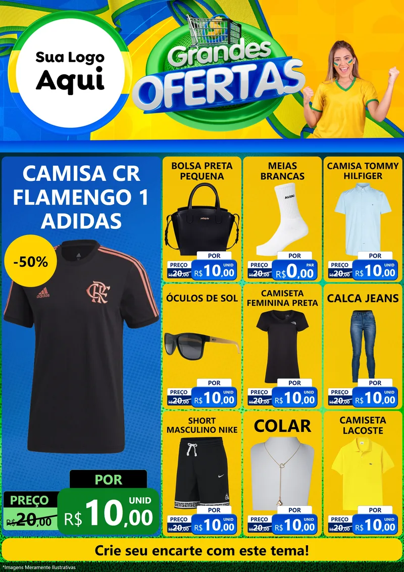 Modelo de Encarte para Encarte A4 Vertical com o tema Grandes Ofertas para Roupas e acessórios