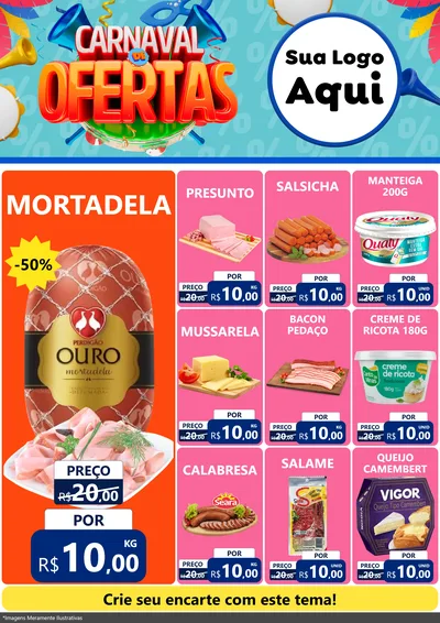 Modelo de Encarte para Encarte A4 Vertical com o tema Carnaval de Ofertas para Frios e Laticínios
