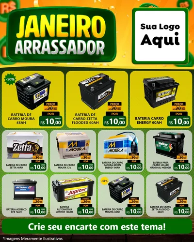 Modelo de Rede Social para Feed Instagram com o tema Janeiro Arrasador para Baterias Elétricas