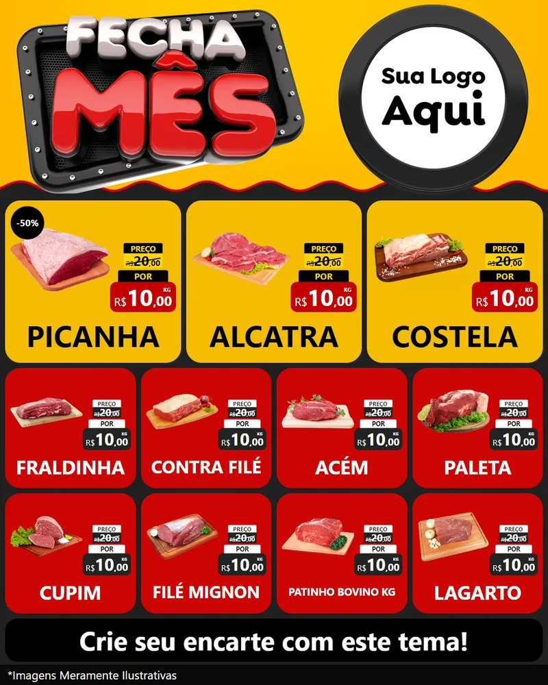 Modelo de Rede Social para Feed Instagram com o tema Fecha Mês para Açougue