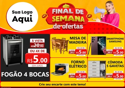 Modelo de Encarte para Encarte A4 Horizontal com o tema Final de Semana de Ofertas para Móveis e Eletro