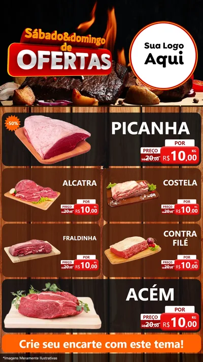 Modelo de TV para TV Vertical com o tema Sábado e Domingo de Ofertas - Carne / Açougue para Açougue