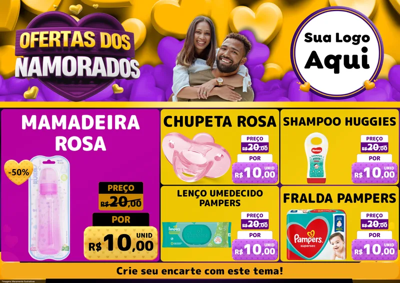 Modelo de Encarte para Encarte A4 Horizontal com o tema Oferta Dos Namorados para Bebês