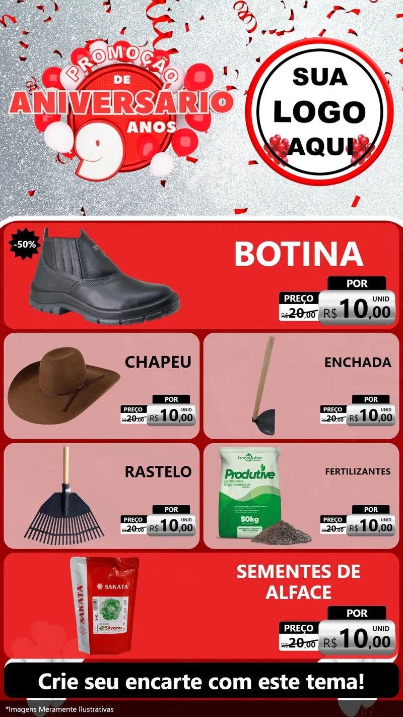 Modelo de TV para TV Vertical com o tema Promoção de Aniversário - 9 Anos para Agropecuária