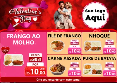 Modelo de Encarte para Encarte A4 Horizontal com o tema Valentine's Day para Restaurante