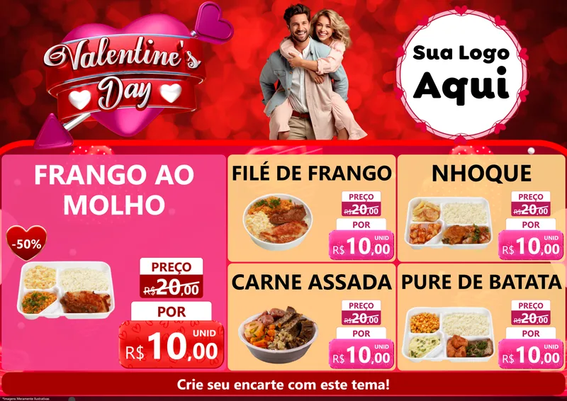 Modelo de Encarte para Encarte A4 Horizontal com o tema Valentine's Day para Restaurante
