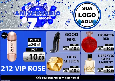 Modelo de Encarte para Encarte A4 Horizontal com o tema Promoção de Aniversário - 7 Anos para Perfumes