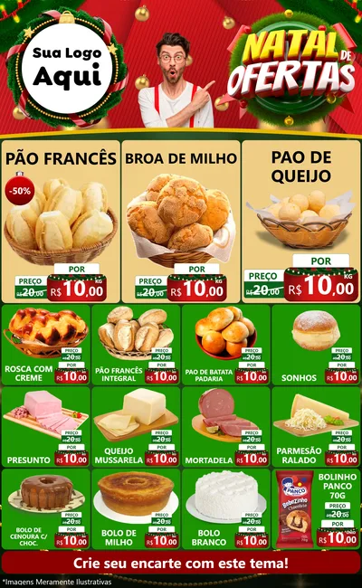 Modelo de Encarte para Encarte Grande com o tema Natal de Ofertas para Padaria
