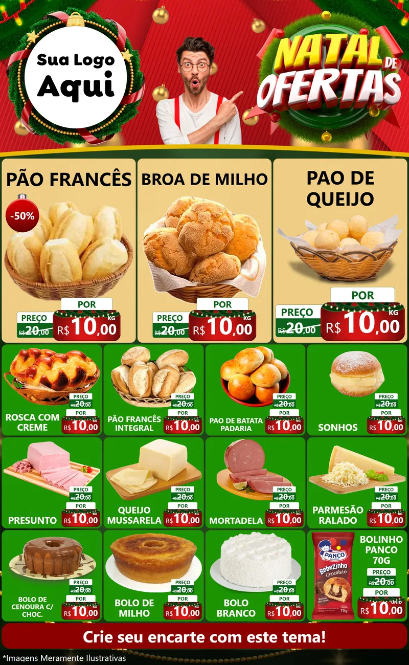 Modelo de Encarte para Encarte Grande com o tema Natal de Ofertas para Padaria