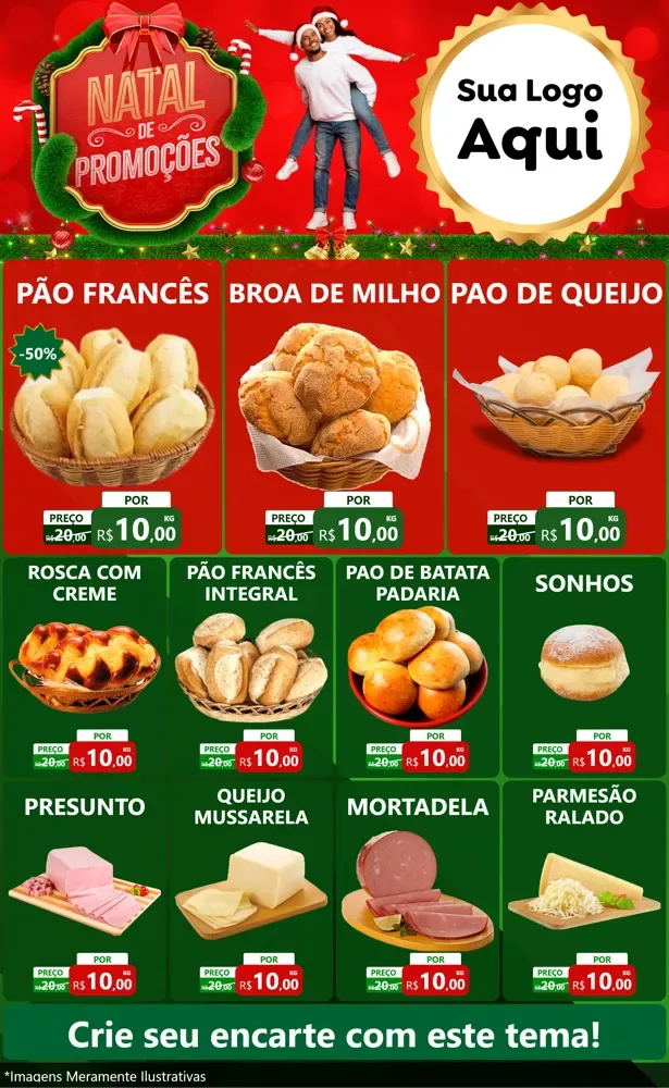 Modelo de Encarte para Encarte Grande com o tema Natal de Promoções para Padaria