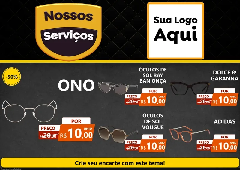 Modelo de Encarte para Encarte A4 Horizontal com o tema Nossos Serviços para Óticas