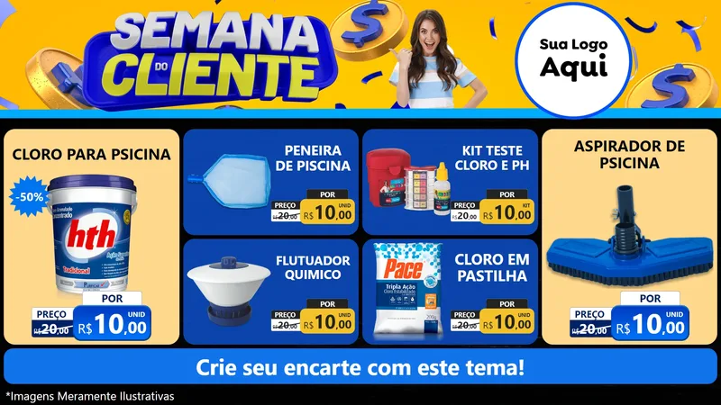 Modelo de TV para TV Horizontal com o tema Semana do Cliente para Produtos para Piscina