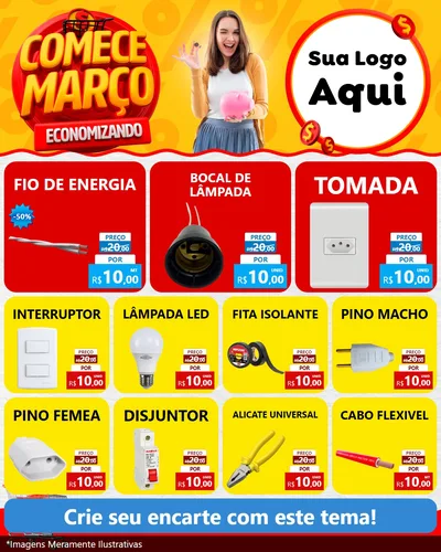 Modelo de Rede Social para Feed Instagram com o tema Comece Março Economizando para Materiais Elétricos