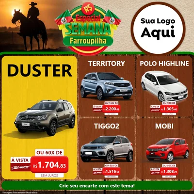 Modelo de Rede Social para Feed Facebook com o tema Especial Semana Farroupilha para Concessionaria de Carros