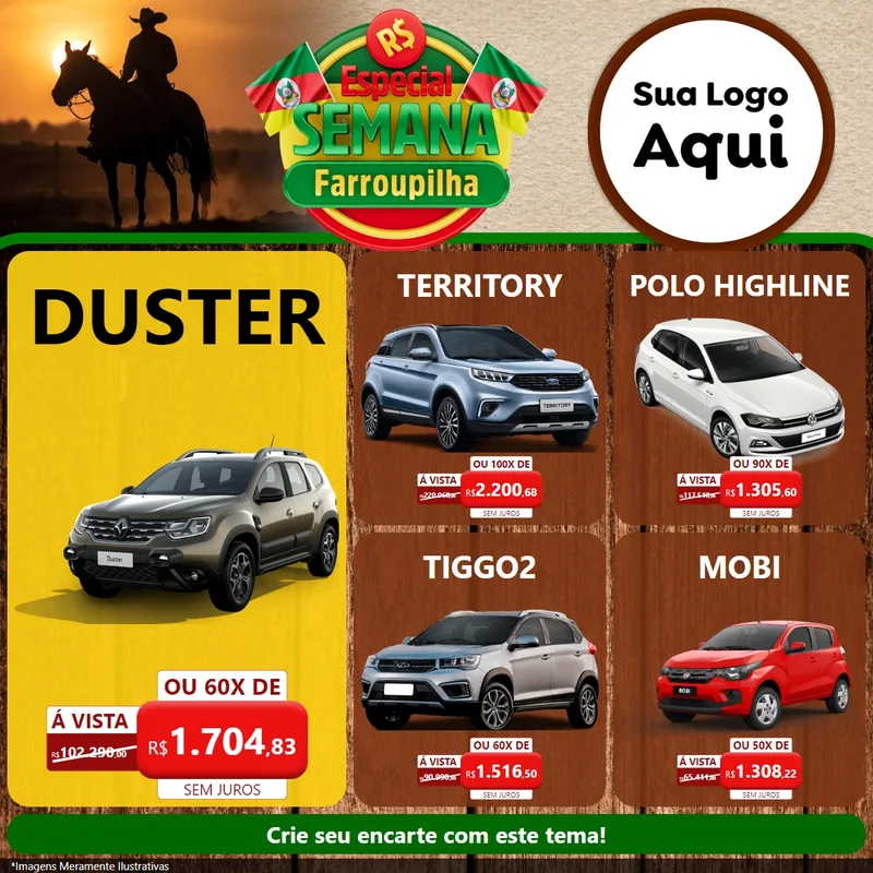 Modelo de Rede Social para Feed Facebook com o tema Especial Semana Farroupilha para Concessionaria de Carros
