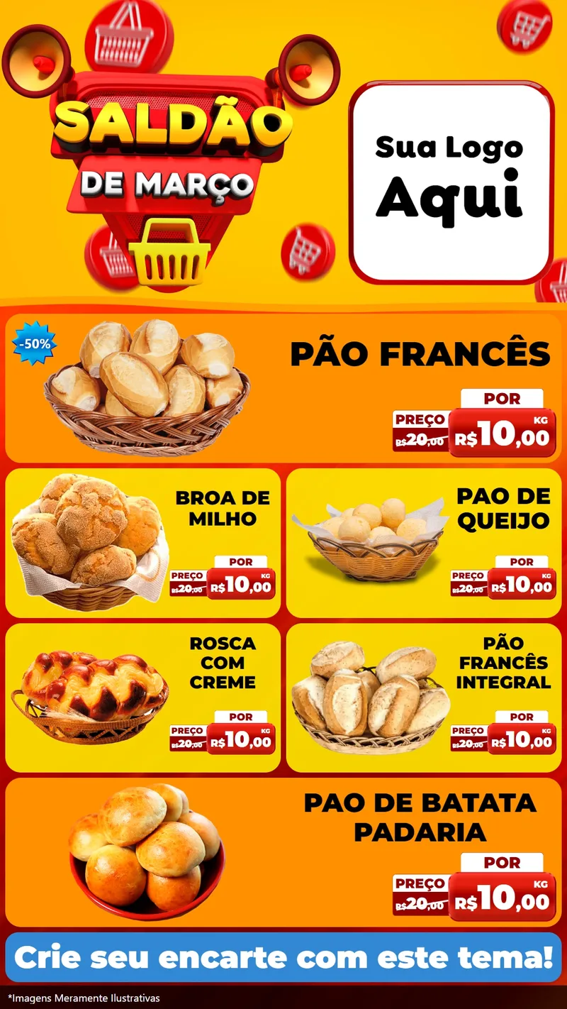 Modelo de TV para TV Vertical com o tema Saldão de Março para Padaria