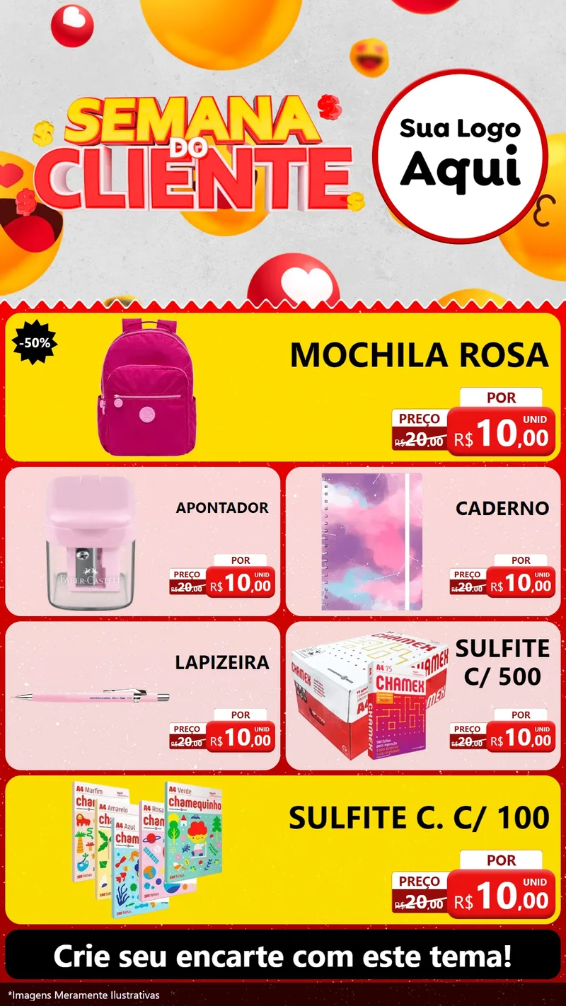Modelo de TV para TV Vertical com o tema Semana do Cliente para Papelaria