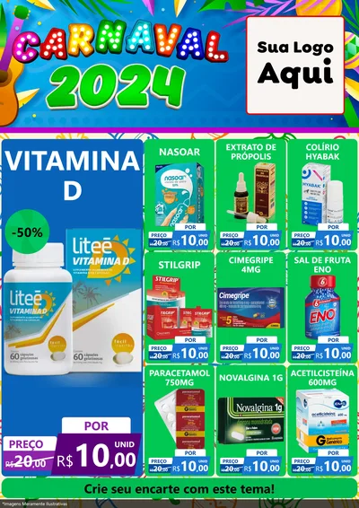 Modelo de Encarte para Encarte A4 Vertical com o tema Carnaval 2027 para Farmácia
