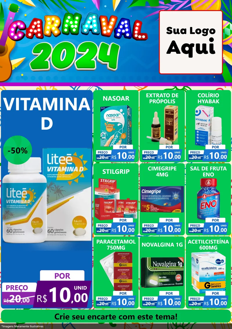 Modelo de Encarte para Encarte A4 Vertical com o tema Carnaval 2027 para Farmácia