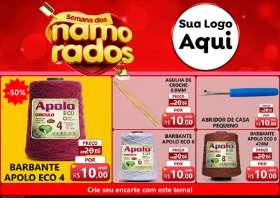 Modelo de Encarte para Encarte A4 Horizontal com o tema Semana dos namorados para Armarinho e Aviamentos