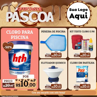 Modelo de Rede Social para Feed Facebook com o tema Ofertas de Páscoa para Produtos para Piscina