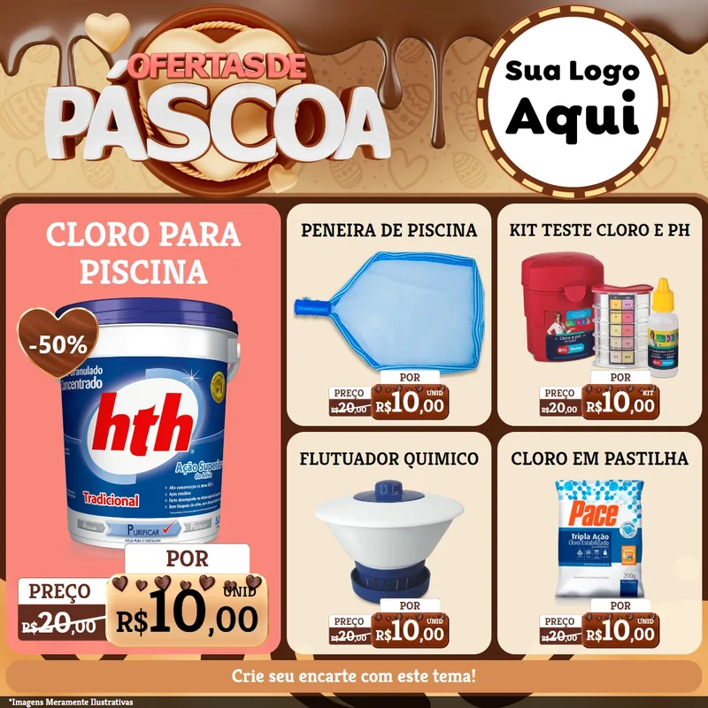 Modelo de Rede Social para Feed Facebook com o tema Ofertas de Páscoa para Produtos para Piscina
