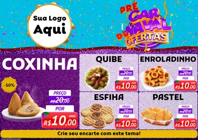 Modelo de Encarte para Encarte A4 Horizontal com o tema Pré Carnaval de Ofertas para Salgadaria