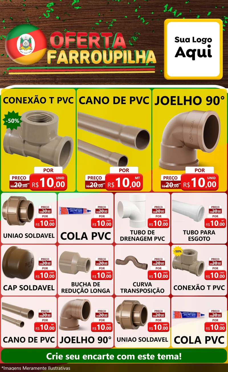 Modelo de Encarte para Encarte Grande com o tema Oferta Farroupilha para Tubos e conexões