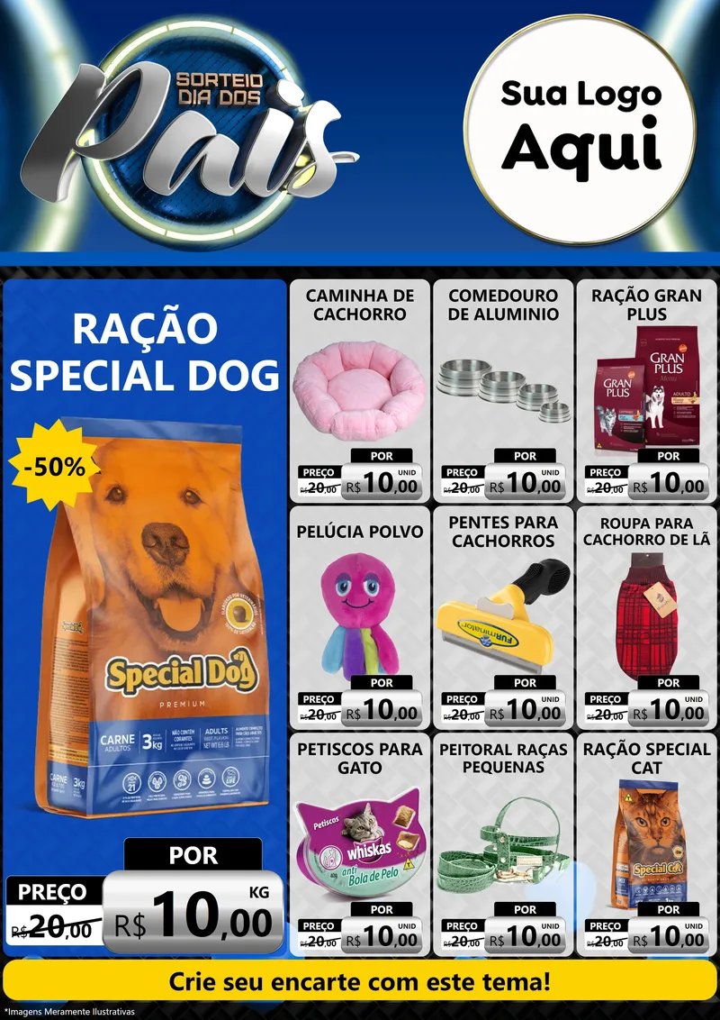 Modelo de Encarte para Encarte A4 Vertical com o tema Sorteio Dia Dos Pais para Pet Shop
