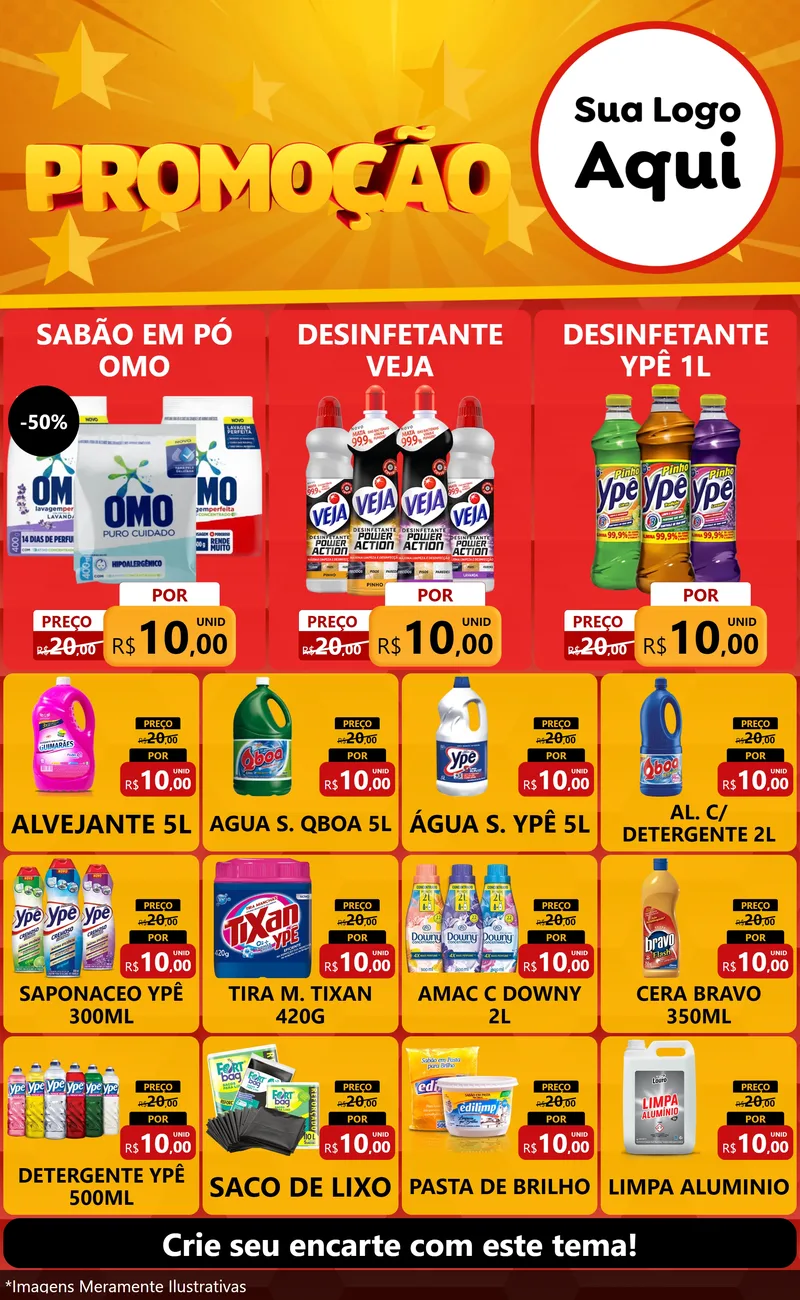 Modelo de Encarte para Encarte Grande com o tema Promoção para Produtos de Limpeza