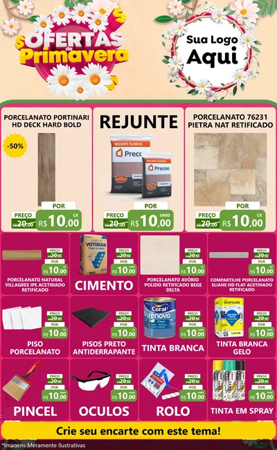 Modelo de Encarte para Encarte Grande com o tema Ofertas de Primavera para Pisos e revestimentos