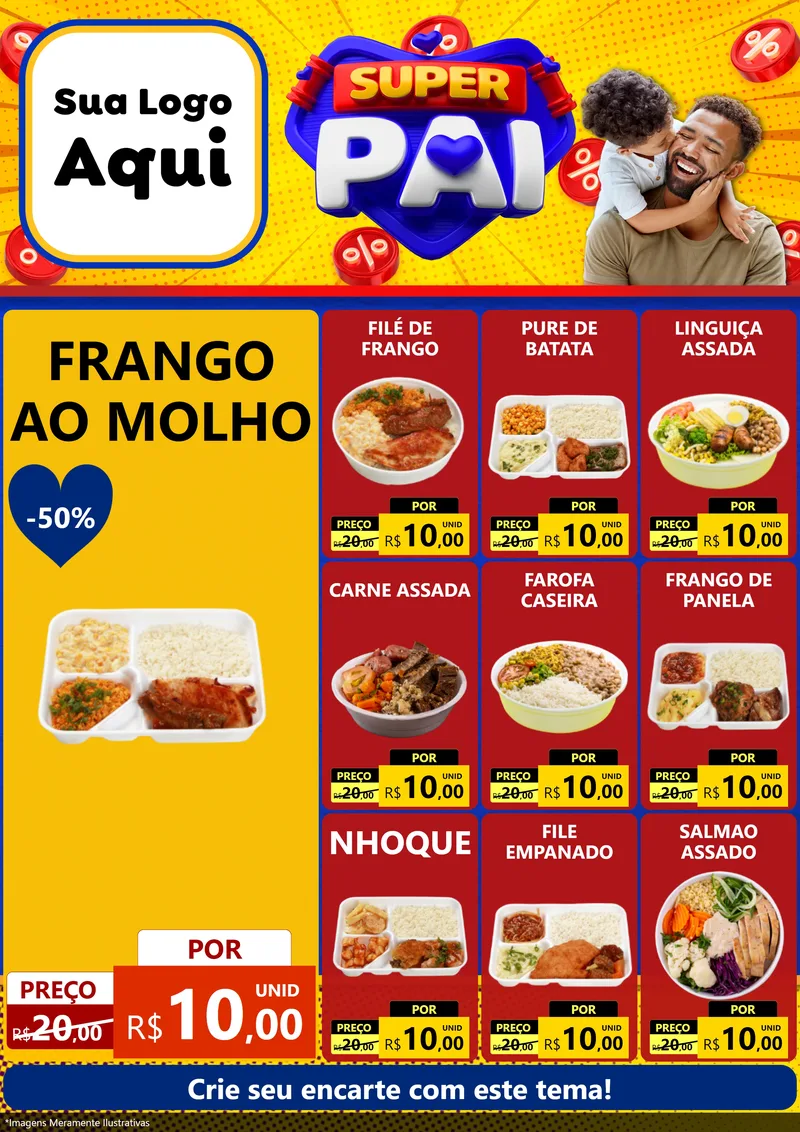 Modelo de Encarte para Encarte A4 Vertical com o tema Super Pai para Restaurante